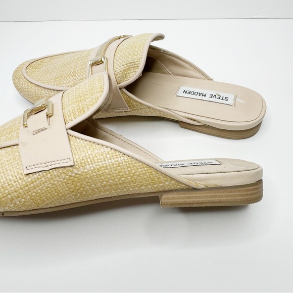 Steve Madden Caleb Mules Horsebit Rafia Natural Tan 10 - Picture 4 of 6